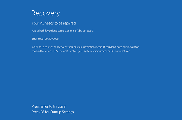 Hướng dẫn cách khách phục lỗi recovery win 10 0xc00000e