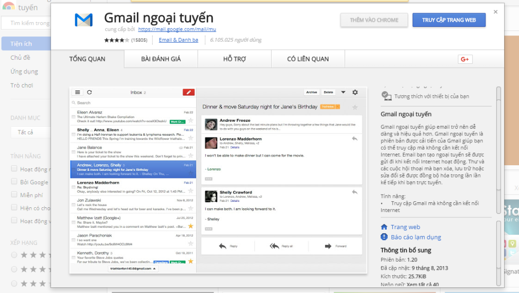 Cách xem Gmail ngoại tuyến bằng tiện ích Gmail Offline