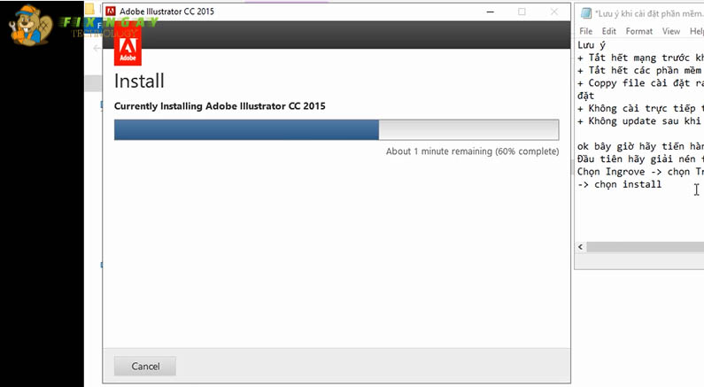 Bước 9: Chờ đợi quá trình tải Adobe Illustrator 2015 hoàn thành