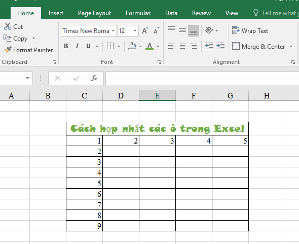 Hợp nhất các ô trong Excel