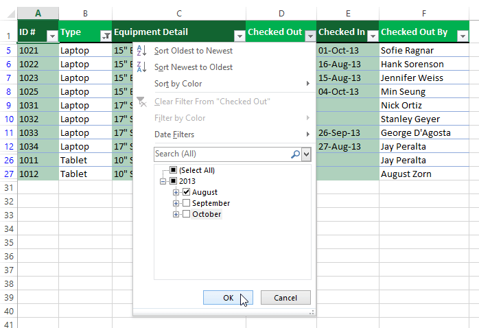 Cách lọc dữ liệu trên Excel 2013 nhanh