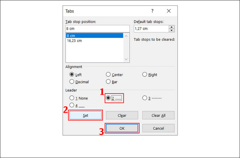 Thiết lập Tabs