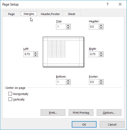 Cách thay đổi thiết lập trang trong Excel 2019