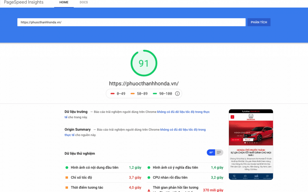 Website tối ưu PageSpeed