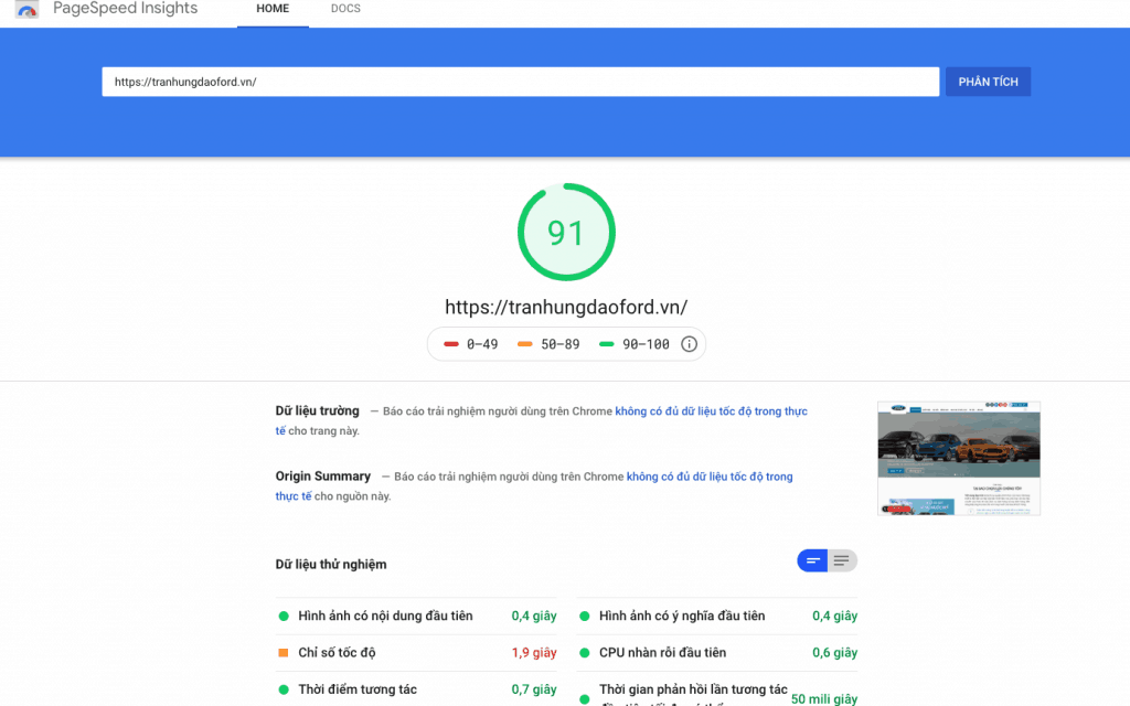 Website tối ưu PageSpeed