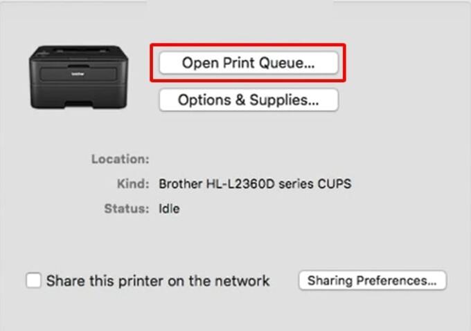 Chọn Open Print Queue