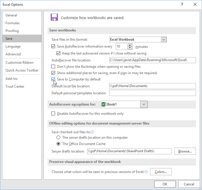 Thay đổi vị trí lưu file Excel mặc định