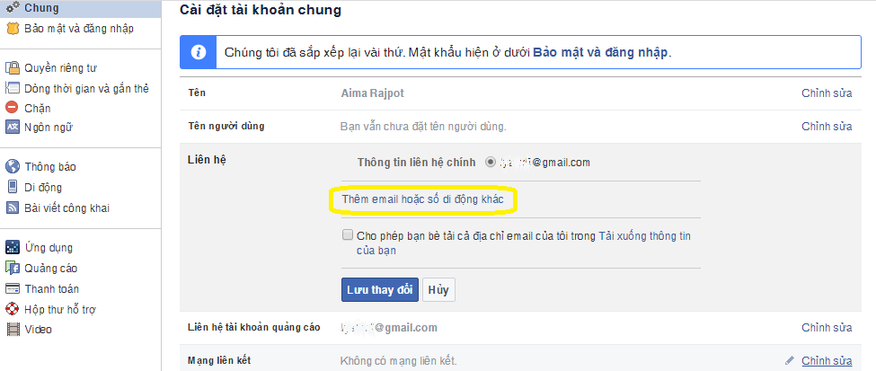 Cách đổi Email Facebook, Thay đổi Email đăng nhập Facebook