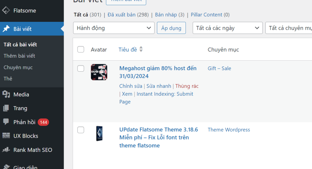 Cách hiển thị ảnh Thumbnail blog trong Admin WordPress