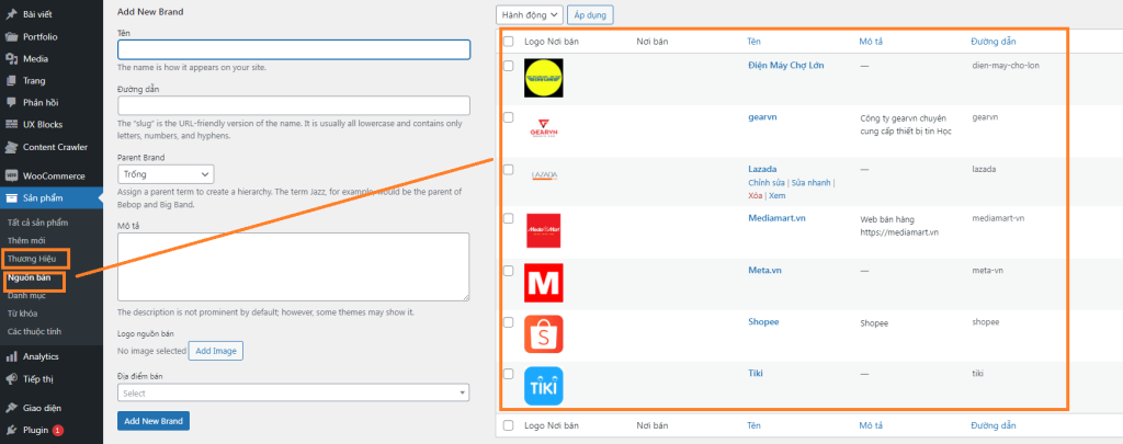 Thêm thương hiệu sản phẩm – product brand Woocoommece wordpress