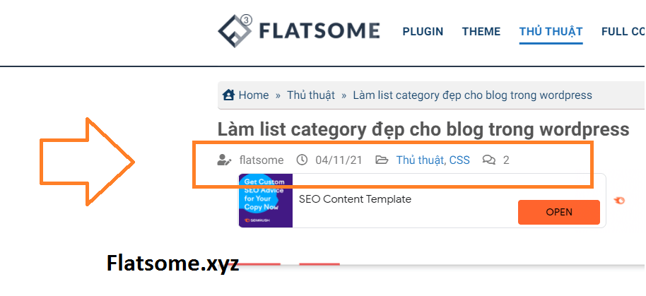 Hiện thị thông tin bài đăng blog wordpress trong theme flatsome