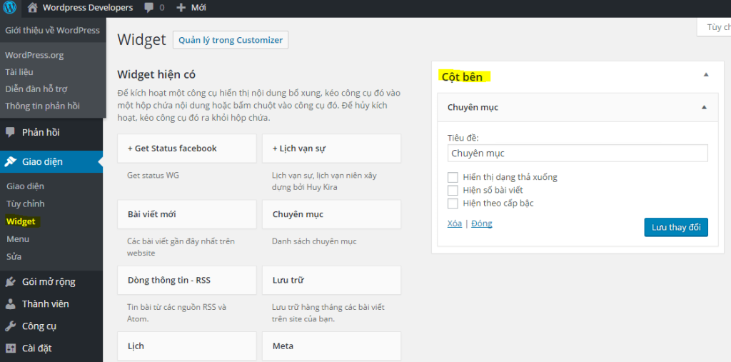 Tạo thêm sidebar và get sidebar trong wordpress